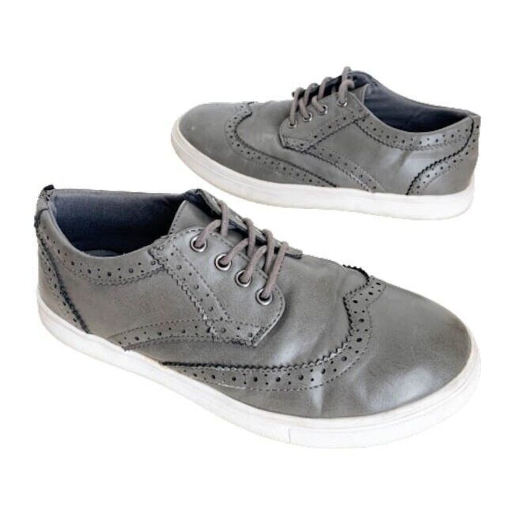 Steve Madden Gray Vegan Leather Sneakers Womens Size 6 Lace Up Shoes Blokecore